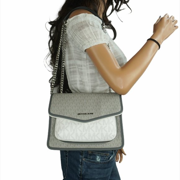 Michael Kors Regina M Flap Shoulder Bag MK Grey - Picture 1 of 12